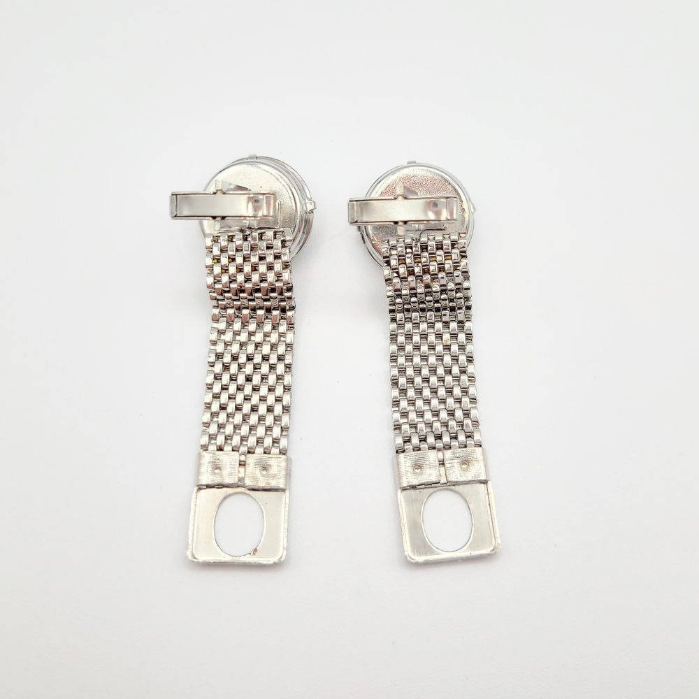 Vintage Rainbow Rivoli Crystal Silver Tone Mesh Cufflinks - Picture 9 of 12